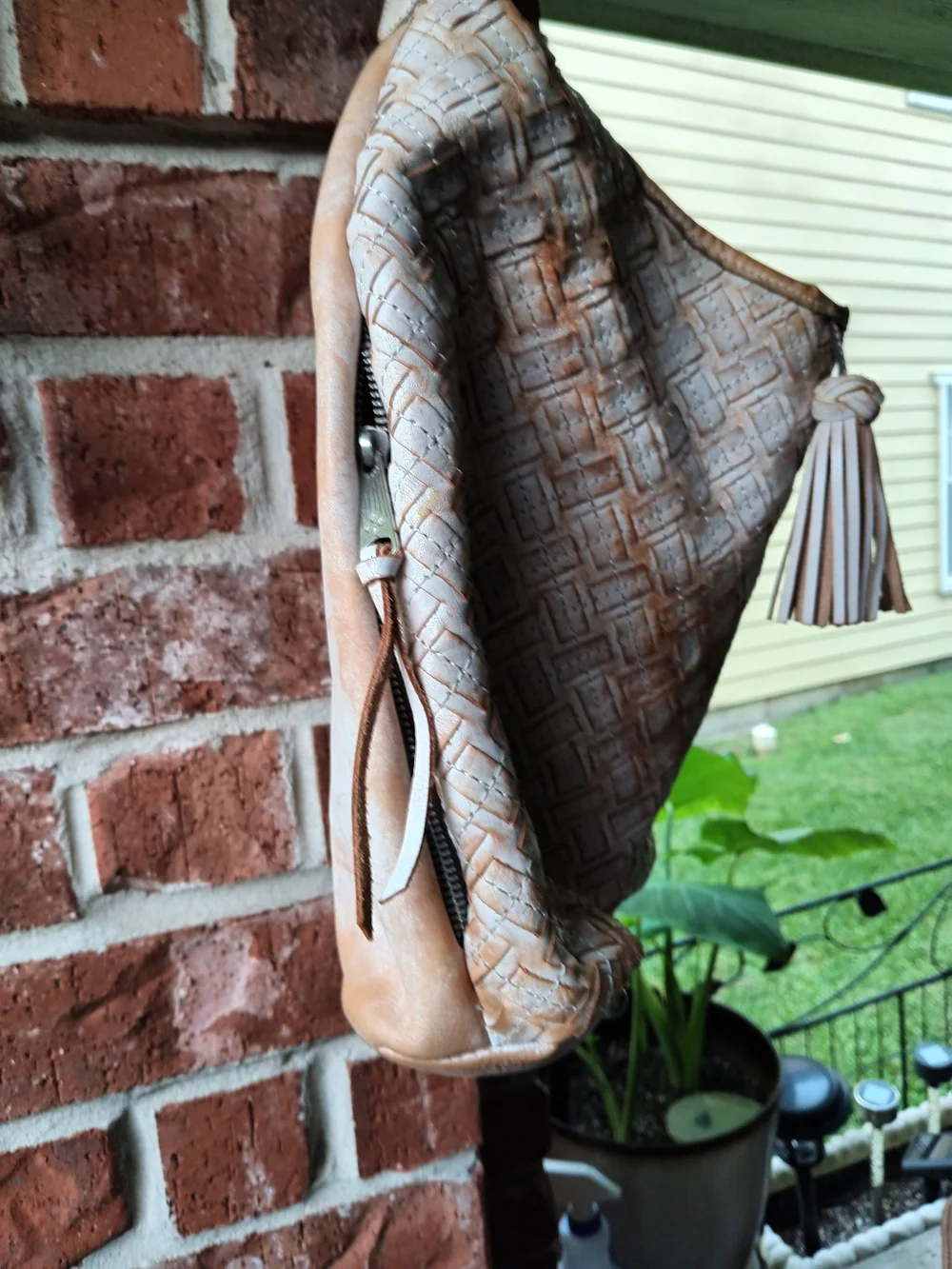 Vintage Patricia Nash Woven Tassel Hobo in Light Tan and Cream